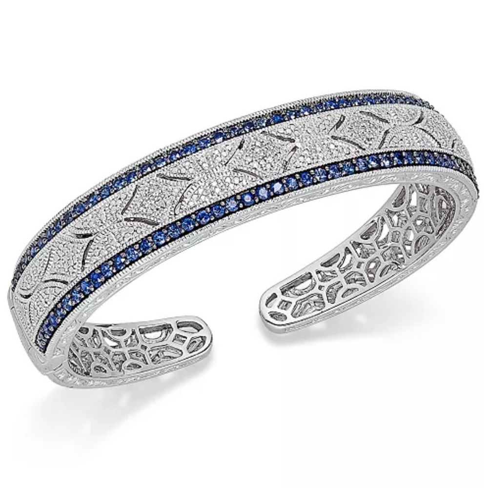 Sapphire and Diamond Antique Cuff Bracelet in Sterling Silver